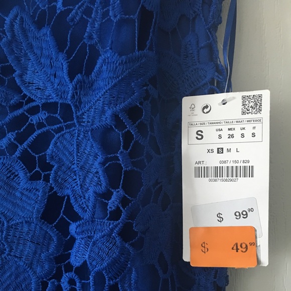 S ZARA Cobalt Blue Lace Dress - Picture 6 of 8